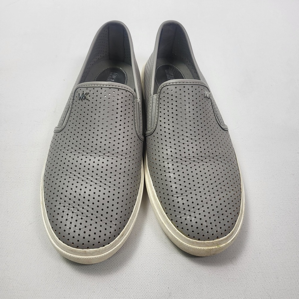Michael Kors Shoes Women's Size 8.5M Gray Leather Slip On Keaton Sneakers Flats - Picture 2 of 10